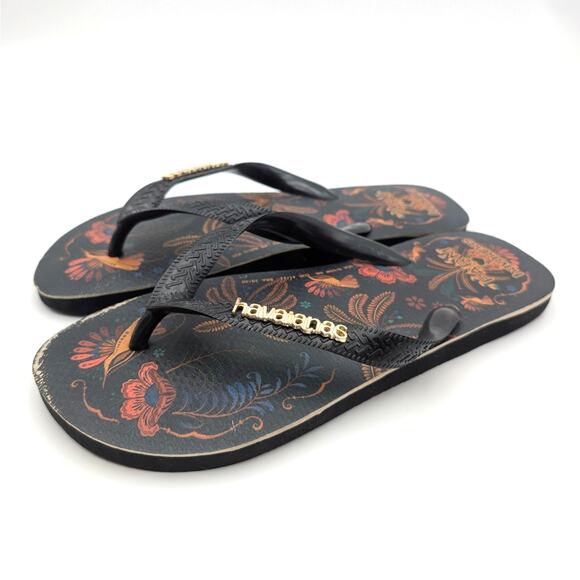 Havaianas x FARM Rio Floral Tapestry Flip Flop Sandals Unisex Black Size W10/9 - Picture 1 of 13